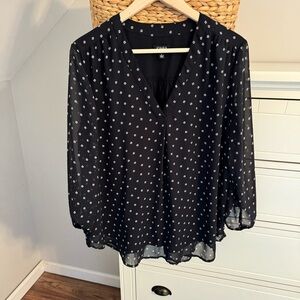 Jones New York V Neck 3/4 Sleeve Printed Black Blouse Women’s Large
